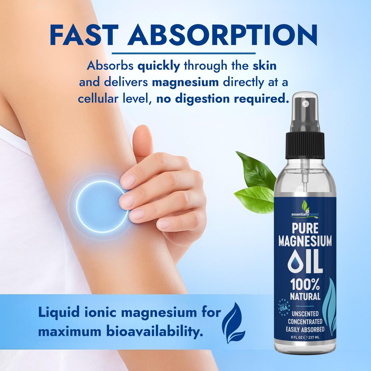 Reines Magnesiumöl Spray 8 oz – Topisches Magnesium für Schlaf & Füße – Extra Stärke – USP-Qualität – 100 % natürliches Öl gegen Muskelschmerzen & Krämpfe – Hergestellt in den USA – 2er-Pack