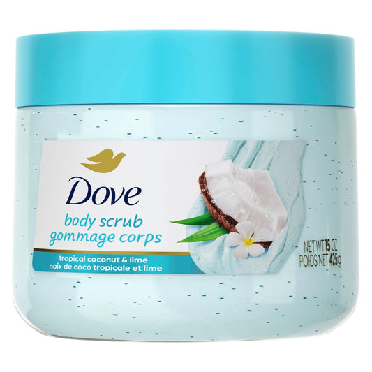 Dove Feuchtigkeitsspendendes Körperpeeling – Kokosnuss & Limette, pH-ausgeglichene, cremige Textur, hauterneuernder Exfoliator, 425 g