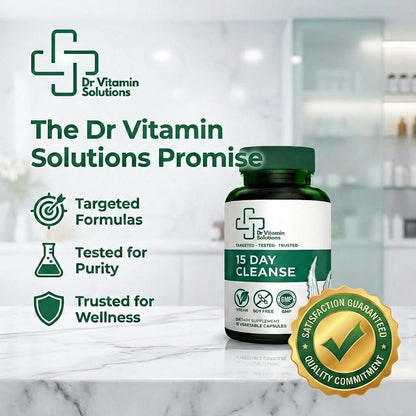 15-Tage-Darmreinigung & Detox für Frauen und Männer – Sanfte Darmkur mit Sennesblättern, Aloe Vera, Flohsamenschalen & Probiotika – Vegan, Non-GMO, 15 Kapseln – Dr Vitamin Solutions