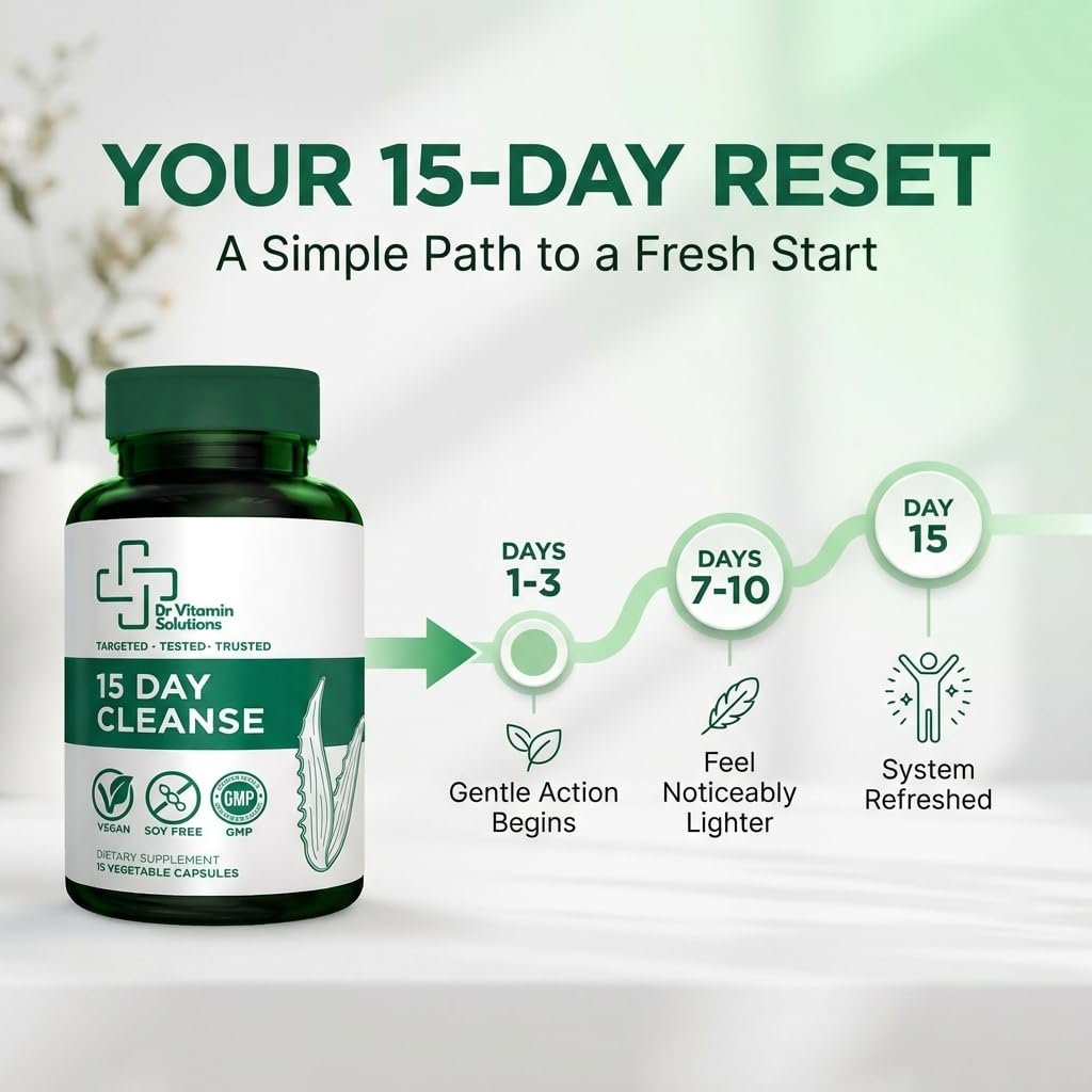 15-Tage-Darmreinigung & Detox für Frauen und Männer – Sanfte Darmkur mit Sennesblättern, Aloe Vera, Flohsamenschalen & Probiotika – Vegan, Non-GMO, 15 Kapseln – Dr Vitamin Solutions