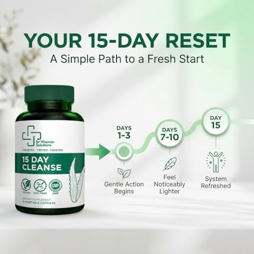 15-Tage-Darmreinigung & Detox für Frauen und Männer – Sanfte Darmkur mit Sennesblättern, Aloe Vera, Flohsamenschalen & Probiotika – Vegan, Non-GMO, 15 Kapseln – Dr Vitamin Solutions