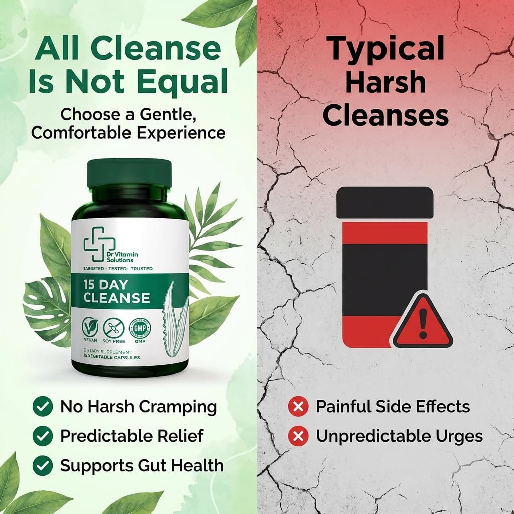 15-Tage-Darmreinigung & Detox für Frauen und Männer – Sanfte Darmkur mit Sennesblättern, Aloe Vera, Flohsamenschalen & Probiotika – Vegan, Non-GMO, 15 Kapseln – Dr Vitamin Solutions