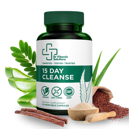 15-Tage-Darmreinigung & Detox für Frauen und Männer – Sanfte Darmkur mit Sennesblättern, Aloe Vera, Flohsamenschalen & Probiotika – Vegan, Non-GMO, 15 Kapseln – Dr Vitamin Solutions