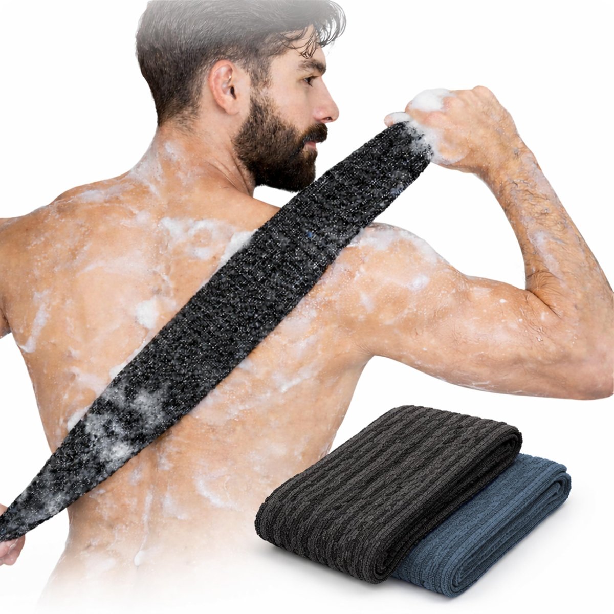 BLKSMITH 2er-Pack Exfolierende Fasertücher für Männer - Perfekt für Bad & Dusche, für eine Tiefenreinigung & Hautpflege