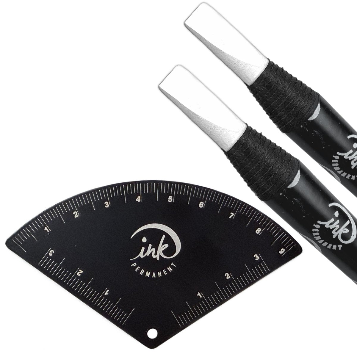 Ink Permanent Brow Mapping Kit mit Augenbrauenlineal und 2 weißen Peel-Off-Stiften – Fächerförmiges Aluminiumlegierungs-Designwerkzeug für Microblading, PMU und Permanent Make-up
