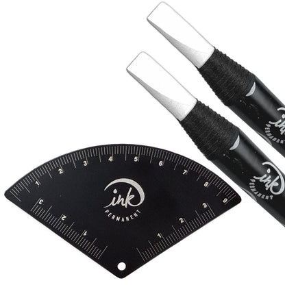 Ink Permanent Brow Mapping Kit mit Augenbrauenlineal und 2 weißen Peel-Off-Stiften – Fächerförmiges Aluminiumlegierungs-Designwerkzeug für Microblading, PMU und Permanent Make-up