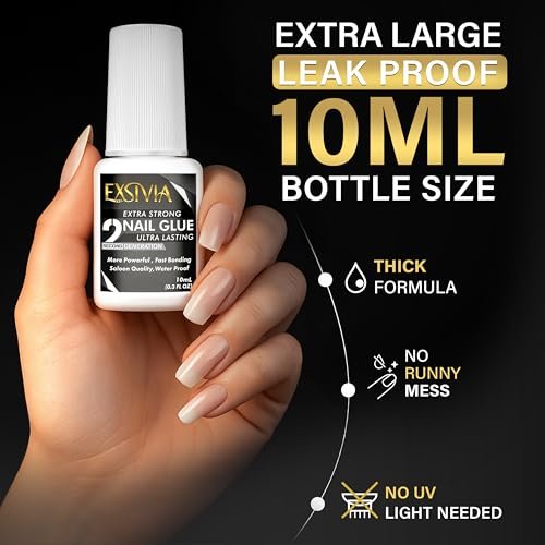 EXSIVIA Superstarker Nagelkleber 2. Generation (10 ml) & Acetonfreier Entferner (50 ml) mit Nagelhautschiebern – Essentials Press-On-Nagelset, schnell trocknend, langanhaltende Haftung, keine UV-Lampe nötig