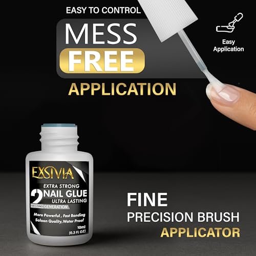 EXSIVIA Superstarker Nagelkleber 2. Generation (10 ml) & Acetonfreier Entferner (50 ml) mit Nagelhautschiebern – Essentials Press-On-Nagelset, schnell trocknend, langanhaltende Haftung, keine UV-Lampe nötig
