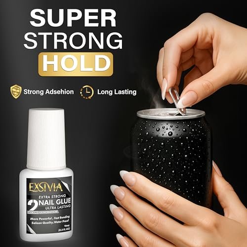 EXSIVIA Superstarker Nagelkleber 2. Generation (10 ml) & Acetonfreier Entferner (50 ml) mit Nagelhautschiebern – Essentials Press-On-Nagelset, schnell trocknend, langanhaltende Haftung, keine UV-Lampe nötig