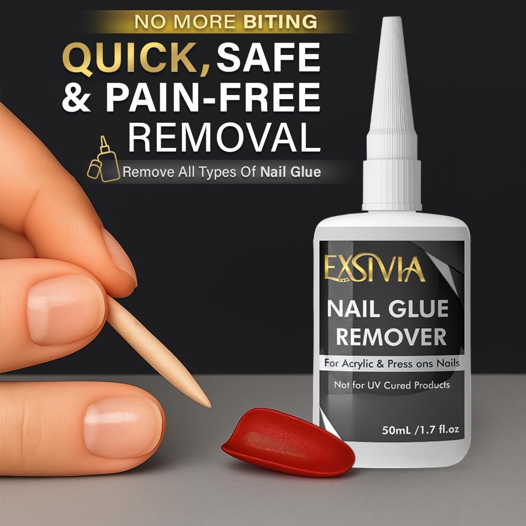 EXSIVIA Superstarker Nagelkleber 2. Generation (10 ml) & Acetonfreier Entferner (50 ml) mit Nagelhautschiebern – Essentials Press-On-Nagelset, schnell trocknend, langanhaltende Haftung, keine UV-Lampe nötig