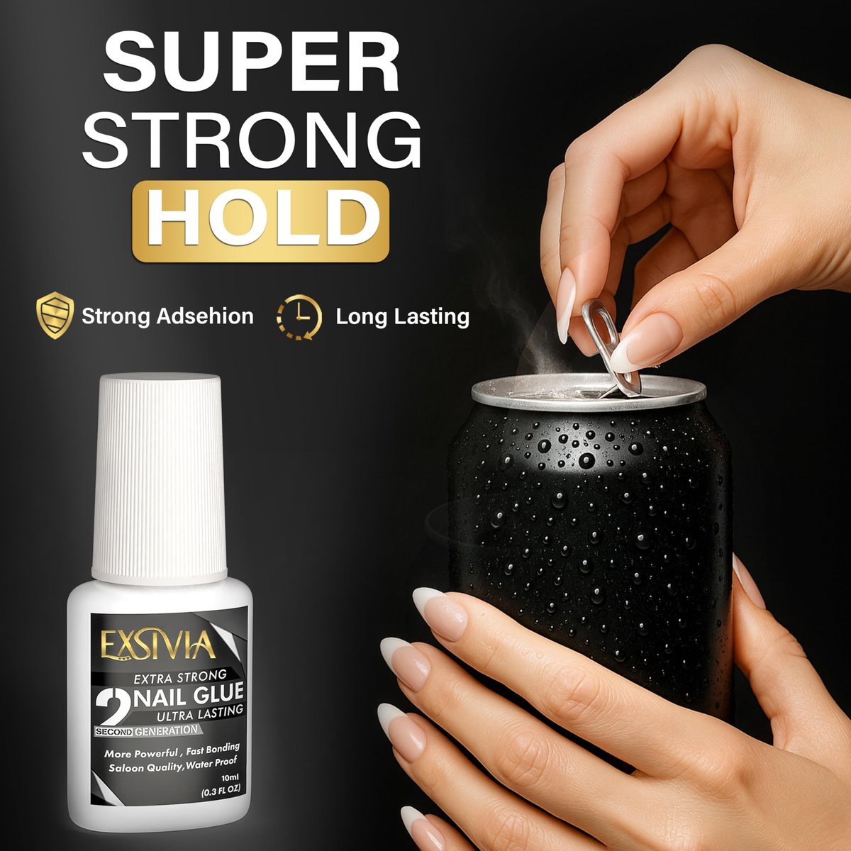 EXSIVIA Superstarker Nagelkleber 2. Generation (10 ml) & Acetonfreier Entferner (50 ml) mit Nagelhautschiebern – Essentials Press-On-Nagelset, schnell trocknend, langanhaltende Haftung, keine UV-Lampe nötig