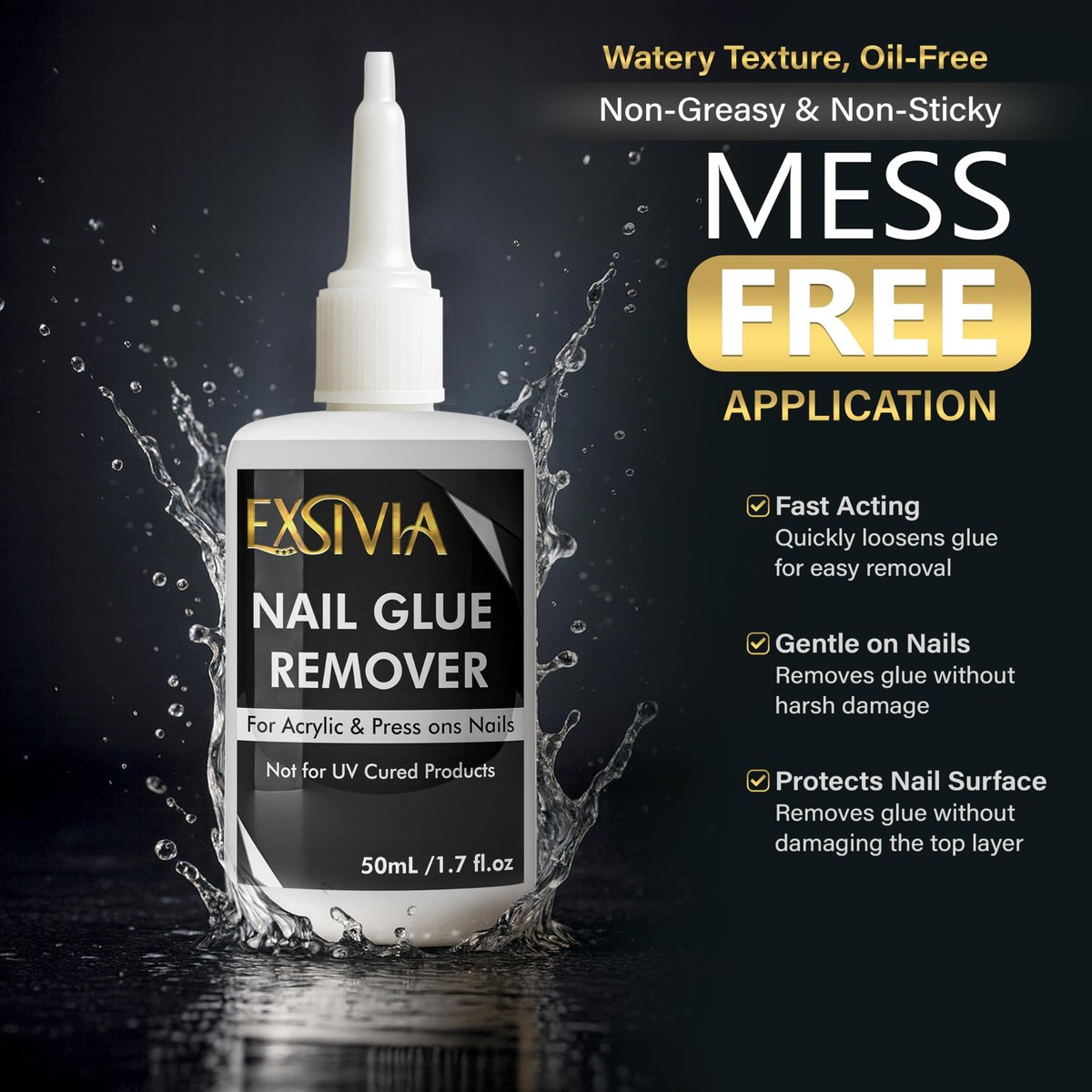 EXSIVIA Superstarker Nagelkleber 2. Generation (10 ml) & Acetonfreier Entferner (50 ml) mit Nagelhautschiebern – Essentials Press-On-Nagelset, schnell trocknend, langanhaltende Haftung, keine UV-Lampe nötig