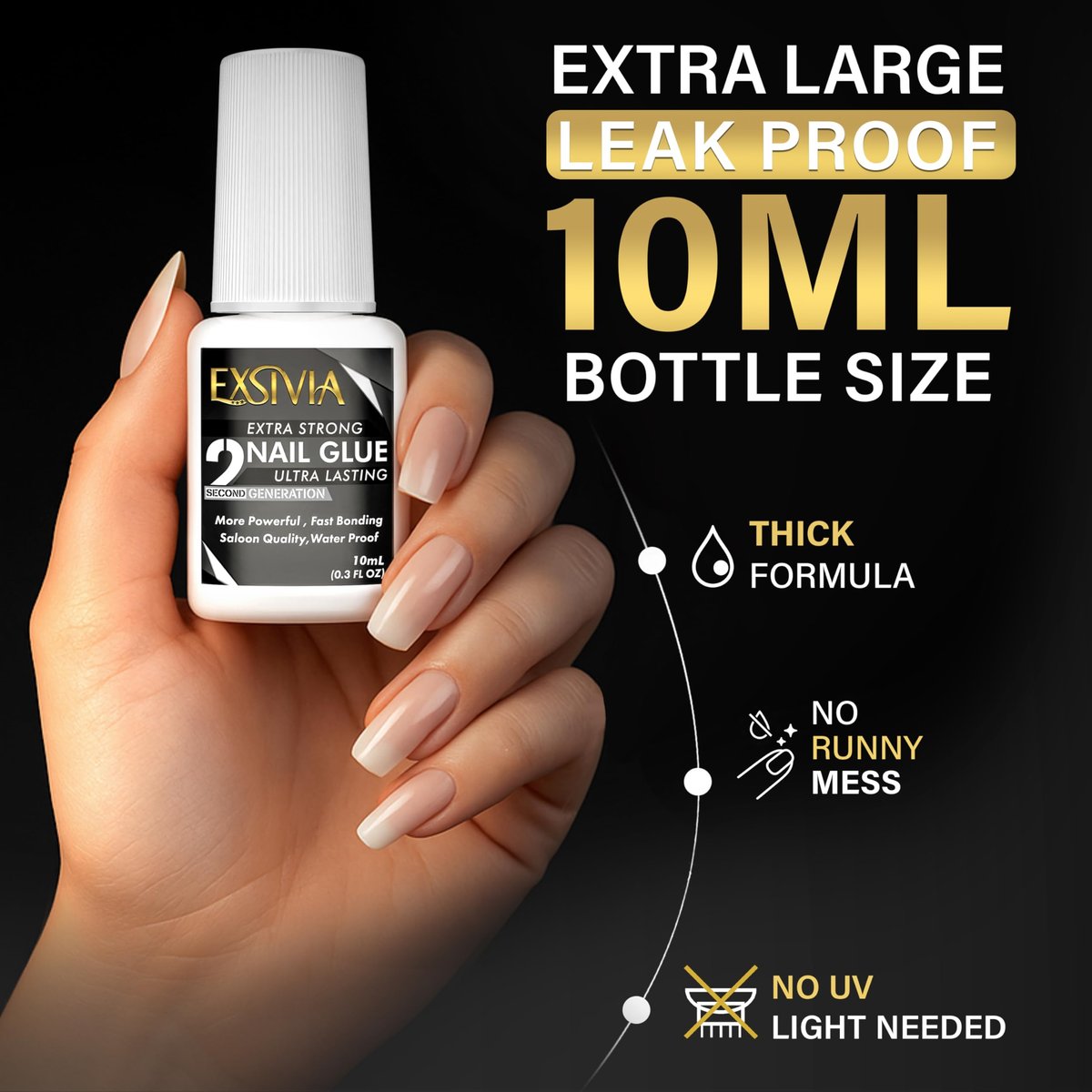 EXSIVIA Superstarker Nagelkleber 2. Generation (10 ml) & Acetonfreier Entferner (50 ml) mit Nagelhautschiebern – Essentials Press-On-Nagelset, schnell trocknend, langanhaltende Haftung, keine UV-Lampe nötig