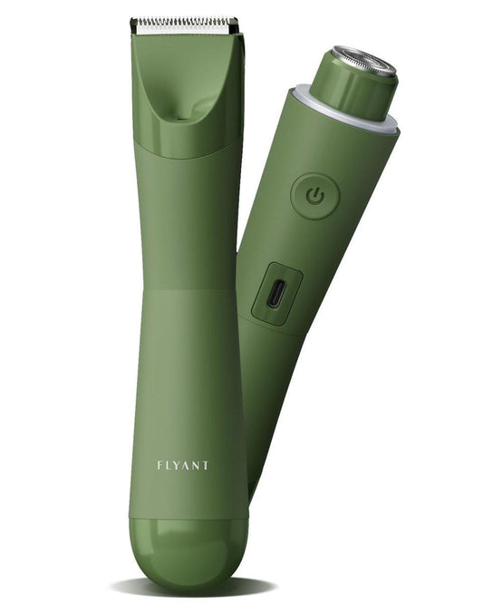 Flyant Bikini Trimmer für Frauen – 2-in-1 Elektrorasierer für den Intimbereich, wasserdicht IPX7 mit LED, Bikiniraser für Beine, Achseln, Bikinizone, inkl. Geschenkbox mit Schleife – Blattgrün