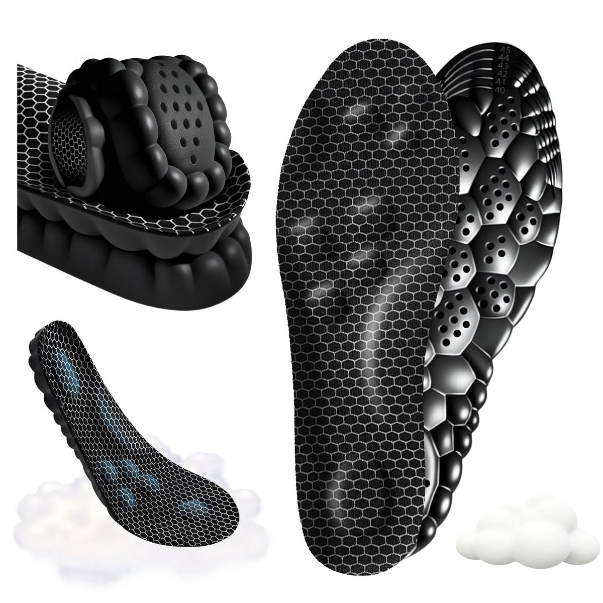 Cloud Memory Foam Einlegesohlen für Damen und Herren - Superweich, Fußschmerzlinderung, Ganztägiger Komfort, Anti-Ermüdung & Stoßdämpfung (Gitter Schwarz, Herren: US 11-11.5 / Damen: US 12.5-13)