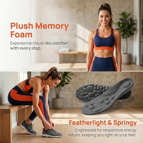 Cloud Memory Foam Einlegesohlen für Damen und Herren - Superweich, Fußschmerzlinderung, Ganztägiger Komfort, Anti-Ermüdung & Stoßdämpfung (Gitter Schwarz, Herren: US 11-11.5 / Damen: US 12.5-13)