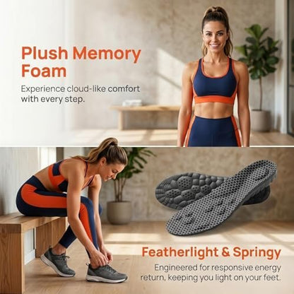 Cloud Memory Foam Einlegesohlen für Damen und Herren - Superweich, Fußschmerzlinderung, Ganztägiger Komfort, Anti-Ermüdung & Stoßdämpfung (Gitter Schwarz, Herren: US 11-11.5 / Damen: US 12.5-13)