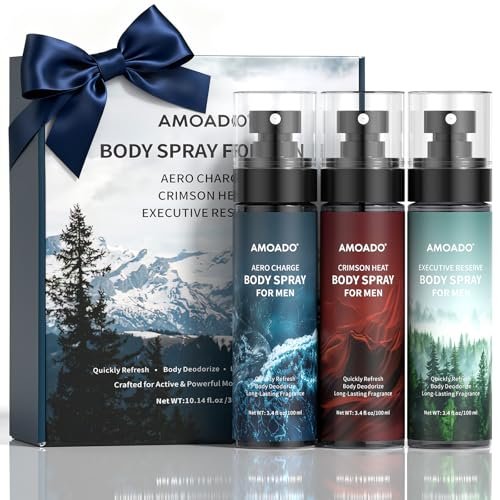 AMOADO Herren Body Spray Set – Deodorierender Körperduft, erfrischendes Spray, aluminiumfrei, orientalische & holzige Düfte, je 100 ml