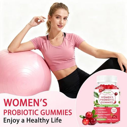 Wordln Probiotische Gummis für Frauen – Unterstützt pH-Gleichgewicht, Vaginalgesundheit, Geruchskontrolle & Hefegleichgewicht, Zuckerfreier Cranberry-Geschmack, 60 Stück (1er-Pack)