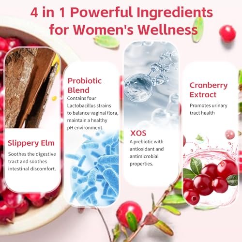 Wordln Probiotische Gummis für Frauen – Unterstützt pH-Gleichgewicht, Vaginalgesundheit, Geruchskontrolle & Hefegleichgewicht, Zuckerfreier Cranberry-Geschmack, 60 Stück (1er-Pack)