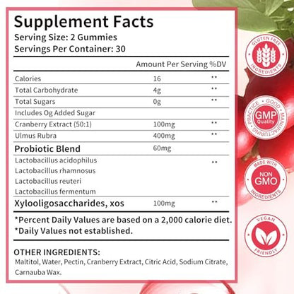 Wordln Probiotische Gummis für Frauen – Unterstützt pH-Gleichgewicht, Vaginalgesundheit, Geruchskontrolle & Hefegleichgewicht, Zuckerfreier Cranberry-Geschmack, 60 Stück (1er-Pack)