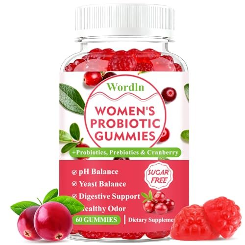 Wordln Probiotische Gummis für Frauen – Unterstützt pH-Gleichgewicht, Vaginalgesundheit, Geruchskontrolle & Hefegleichgewicht, Zuckerfreier Cranberry-Geschmack, 60 Stück (1er-Pack)