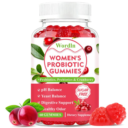 Wordln Probiotische Gummis für Frauen – Unterstützt pH-Gleichgewicht, Vaginalgesundheit, Geruchskontrolle & Hefegleichgewicht, Zuckerfreier Cranberry-Geschmack, 60 Stück (1er-Pack)