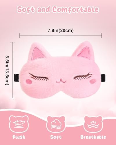 Miss Adola Schlafmaske für Kinder - Valentinstag Geschenk für Kinder, Kuschelige Plüsch Schlafbrille, Kawaii Katze Augenmaske mit verstellbarem Band für Mädchen Jungen Teenager