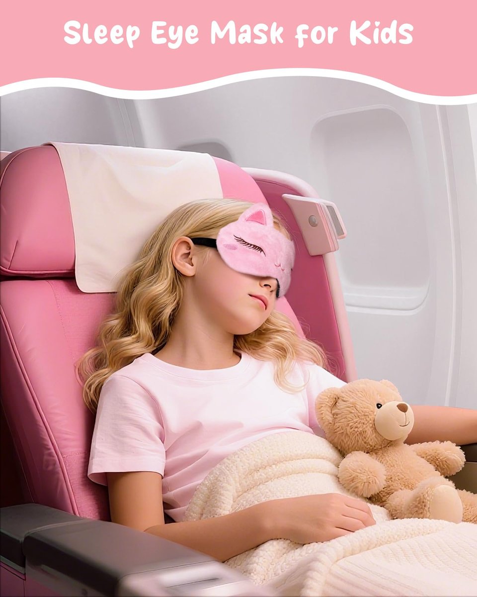 Miss Adola Schlafmaske für Kinder - Valentinstag Geschenk für Kinder, Kuschelige Plüsch Schlafbrille, Kawaii Katze Augenmaske mit verstellbarem Band für Mädchen Jungen Teenager