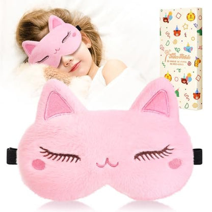 Miss Adola Schlafmaske für Kinder - Valentinstag Geschenk für Kinder, Kuschelige Plüsch Schlafbrille, Kawaii Katze Augenmaske mit verstellbarem Band für Mädchen Jungen Teenager