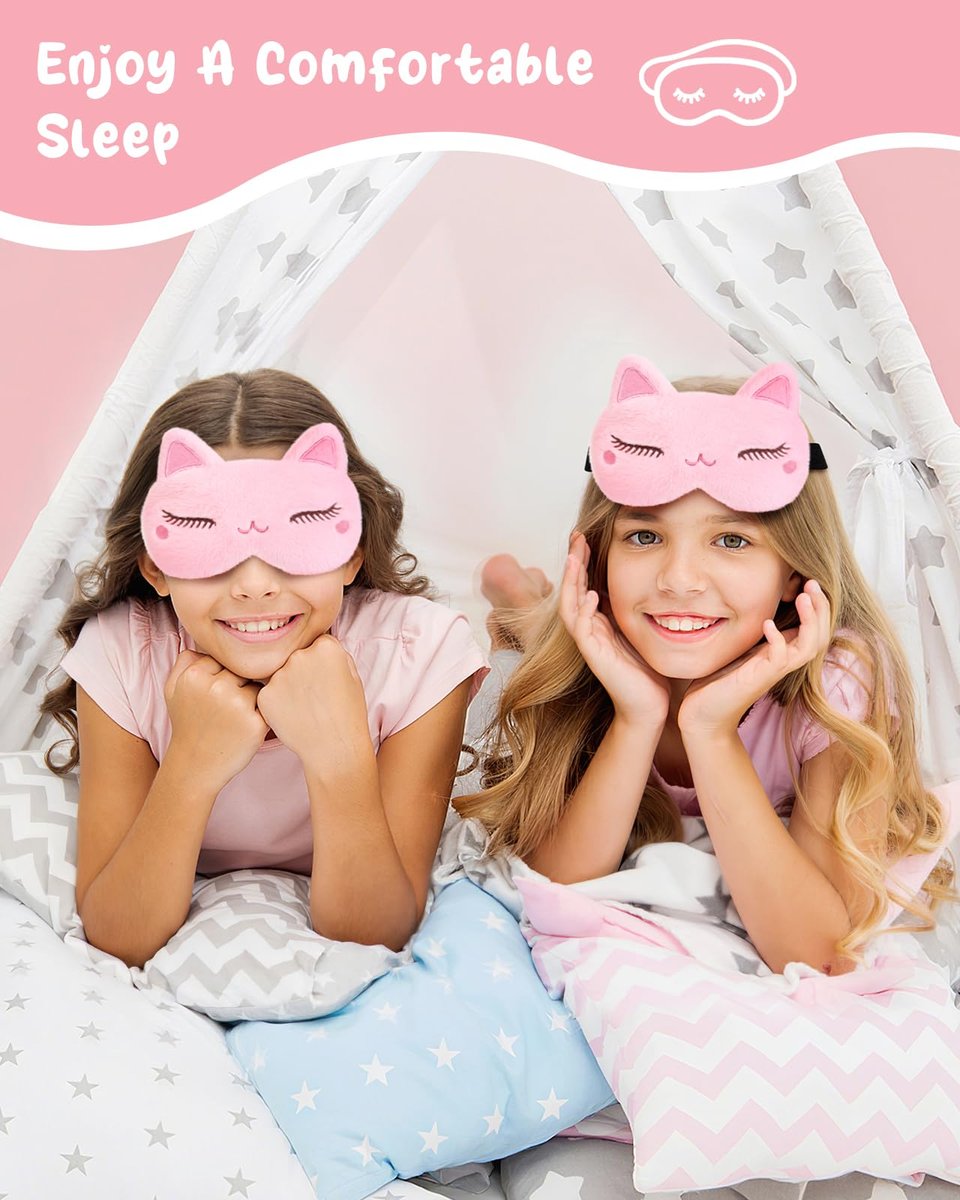 Miss Adola Schlafmaske für Kinder - Valentinstag Geschenk für Kinder, Kuschelige Plüsch Schlafbrille, Kawaii Katze Augenmaske mit verstellbarem Band für Mädchen Jungen Teenager