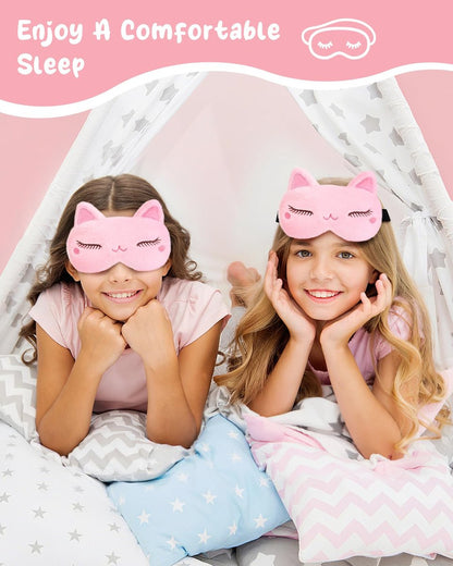 Miss Adola Schlafmaske für Kinder - Valentinstag Geschenk für Kinder, Kuschelige Plüsch Schlafbrille, Kawaii Katze Augenmaske mit verstellbarem Band für Mädchen Jungen Teenager