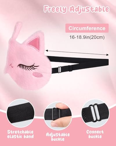 Miss Adola Schlafmaske für Kinder - Valentinstag Geschenk für Kinder, Kuschelige Plüsch Schlafbrille, Kawaii Katze Augenmaske mit verstellbarem Band für Mädchen Jungen Teenager