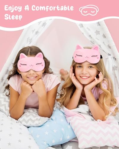 Miss Adola Schlafmaske für Kinder - Valentinstag Geschenk für Kinder, Kuschelige Plüsch Schlafbrille, Kawaii Katze Augenmaske mit verstellbarem Band für Mädchen Jungen Teenager