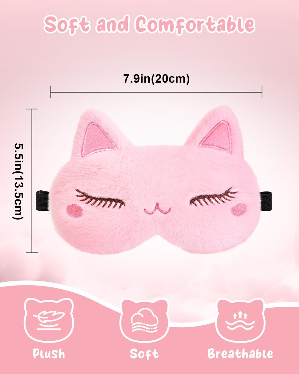 Miss Adola Schlafmaske für Kinder - Valentinstag Geschenk für Kinder, Kuschelige Plüsch Schlafbrille, Kawaii Katze Augenmaske mit verstellbarem Band für Mädchen Jungen Teenager
