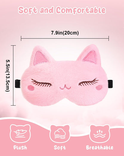 Miss Adola Schlafmaske für Kinder - Valentinstag Geschenk für Kinder, Kuschelige Plüsch Schlafbrille, Kawaii Katze Augenmaske mit verstellbarem Band für Mädchen Jungen Teenager