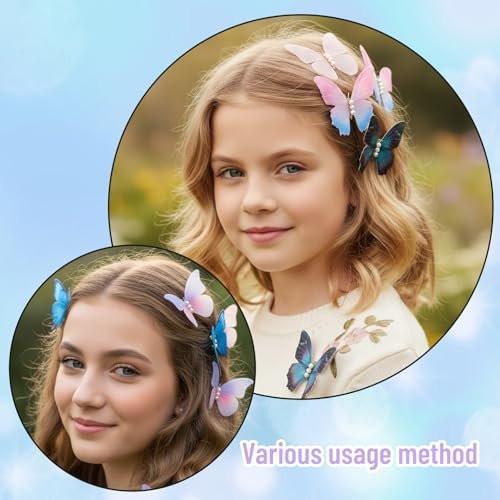 12-teilige Schmetterlings-Haarspangen – Bunte Schmetterlings-Haarschmuck in 6 Farben mit Haarklammern, zarte Y2K Glitzer-Haar-Kieferklammern für Mädchen, Alltag und Schulanfang