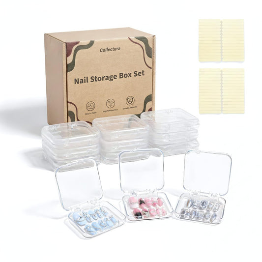 12er Set Press-on-Nagel-Aufbewahrungsbox mit 60 doppelseitigen Klebebändern – Kristallklare Nagel-Präsentationsbox, Geschenkbox für Nagelkunst-Geschäft und Nagelstudio