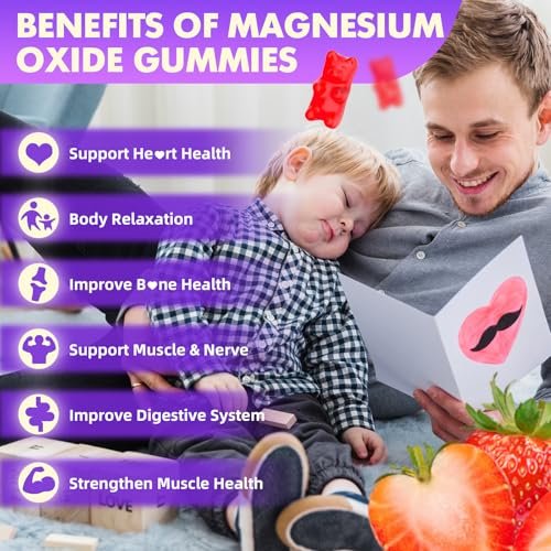 Magnesiumcitrat Gummibärchen 600mg für Frauen und Männer – Hochabsorbierendes Magnesium Supplement für Ruhe, Entspannung, Muskelgesundheit – Vegan, Erdbeergeschmack, 60 Stück
