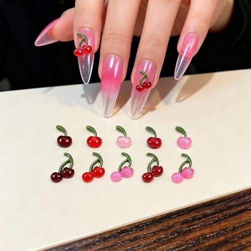 100 Stück Kleine Kirsch-Edelsteine für Nägel, Y2K 3D Kirsch-Nagel-Charm, Glitzernde Kristallfrucht-Nagel-Accessoires, DIY-Nagelkunst-Zubehör für Maniküre, Bastelprojekte, Frauendekoration