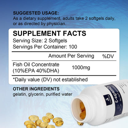 JulyDeer Fischöl Omega 3 Konzentrat 1000 mg – Reich an EPA und DHA, Unterstützt Herz-, Gelenk-, Gehirn- und Augengesundheit, Fördert das allgemeine Wohlbefinden, Stärkt das Immunsystem, Nicht-GMO | 200 Weichkapseln