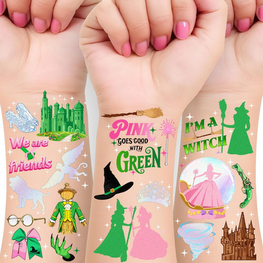 84-teiliges Set temporäre Hexen-Tattoos – Geburtstags-Hexen-Accessoire, Zauberer-Partydekoration im Regenbogenfolien-Stil, Fake-Tattoo-Aufkleber für Kinder, Film-Party-Geschenke für Jungen und Mädchen