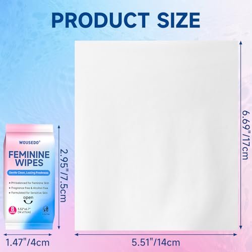 Feminine Wipes für Frauen, extrem kompakte Reise-Mini-Packs, pH-ausgeglichen, unparfümiert, hypoallergen, alkoholfrei, periodenfreundlich für Teenager & Frauen – 8er-Pack insgesamt 64 Tücher