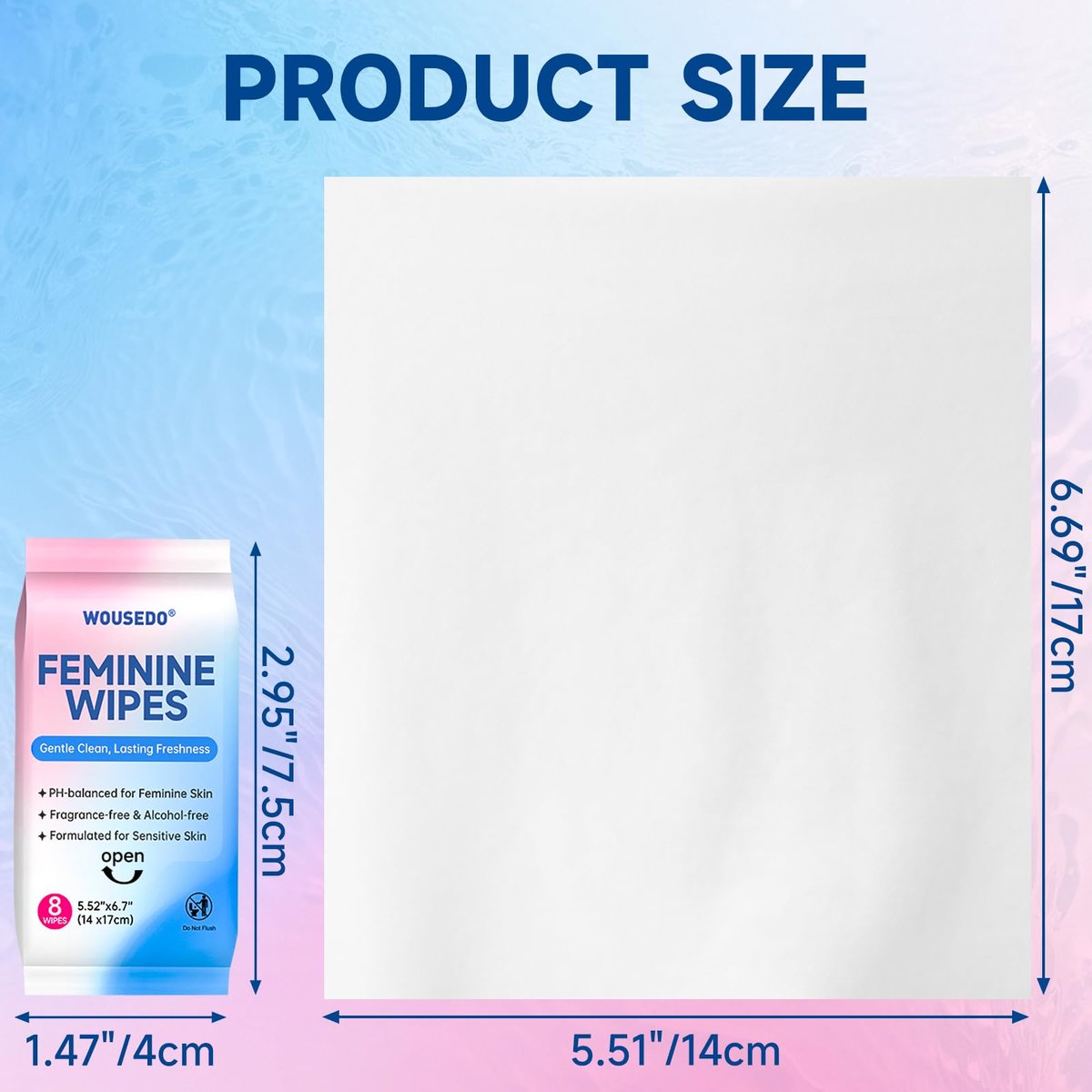 Feminine Wipes für Frauen, extrem kompakte Reise-Mini-Packs, pH-ausgeglichen, unparfümiert, hypoallergen, alkoholfrei, periodenfreundlich für Teenager & Frauen – 8er-Pack insgesamt 64 Tücher