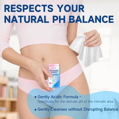 Feminine Wipes für Frauen, extrem kompakte Reise-Mini-Packs, pH-ausgeglichen, unparfümiert, hypoallergen, alkoholfrei, periodenfreundlich für Teenager & Frauen – 8er-Pack insgesamt 64 Tücher