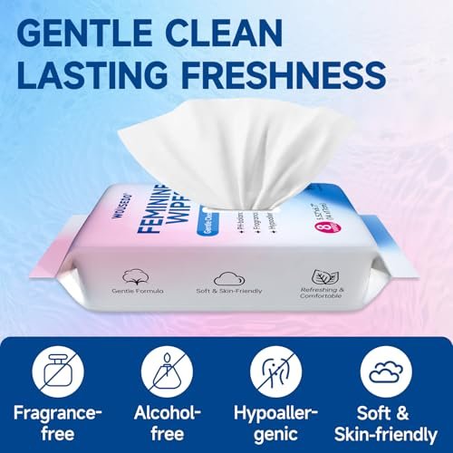 Feminine Wipes für Frauen, extrem kompakte Reise-Mini-Packs, pH-ausgeglichen, unparfümiert, hypoallergen, alkoholfrei, periodenfreundlich für Teenager & Frauen – 8er-Pack insgesamt 64 Tücher