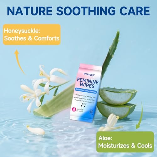 Feminine Wipes für Frauen, extrem kompakte Reise-Mini-Packs, pH-ausgeglichen, unparfümiert, hypoallergen, alkoholfrei, periodenfreundlich für Teenager & Frauen – 8er-Pack insgesamt 64 Tücher