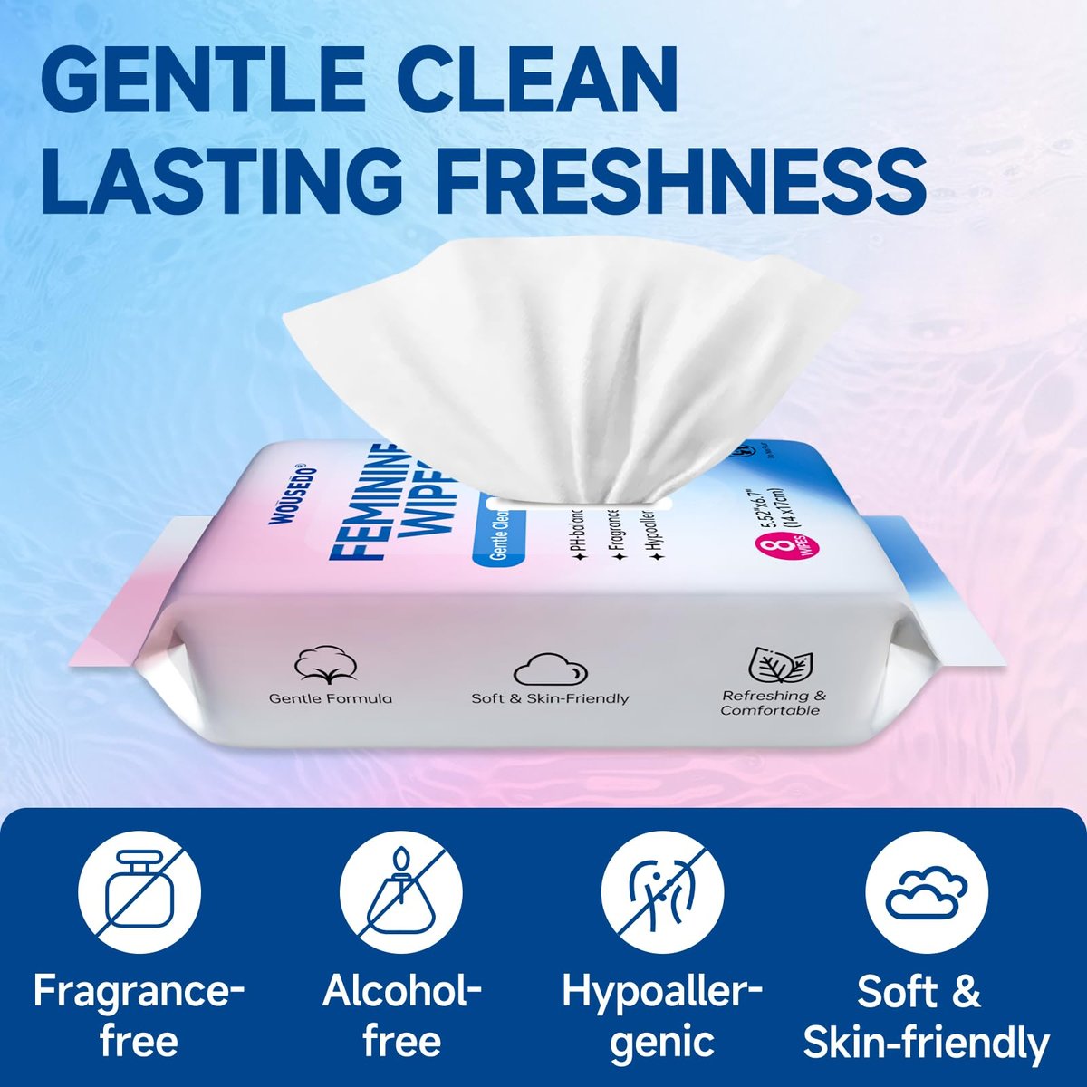 Feminine Wipes für Frauen, extrem kompakte Reise-Mini-Packs, pH-ausgeglichen, unparfümiert, hypoallergen, alkoholfrei, periodenfreundlich für Teenager & Frauen – 8er-Pack insgesamt 64 Tücher