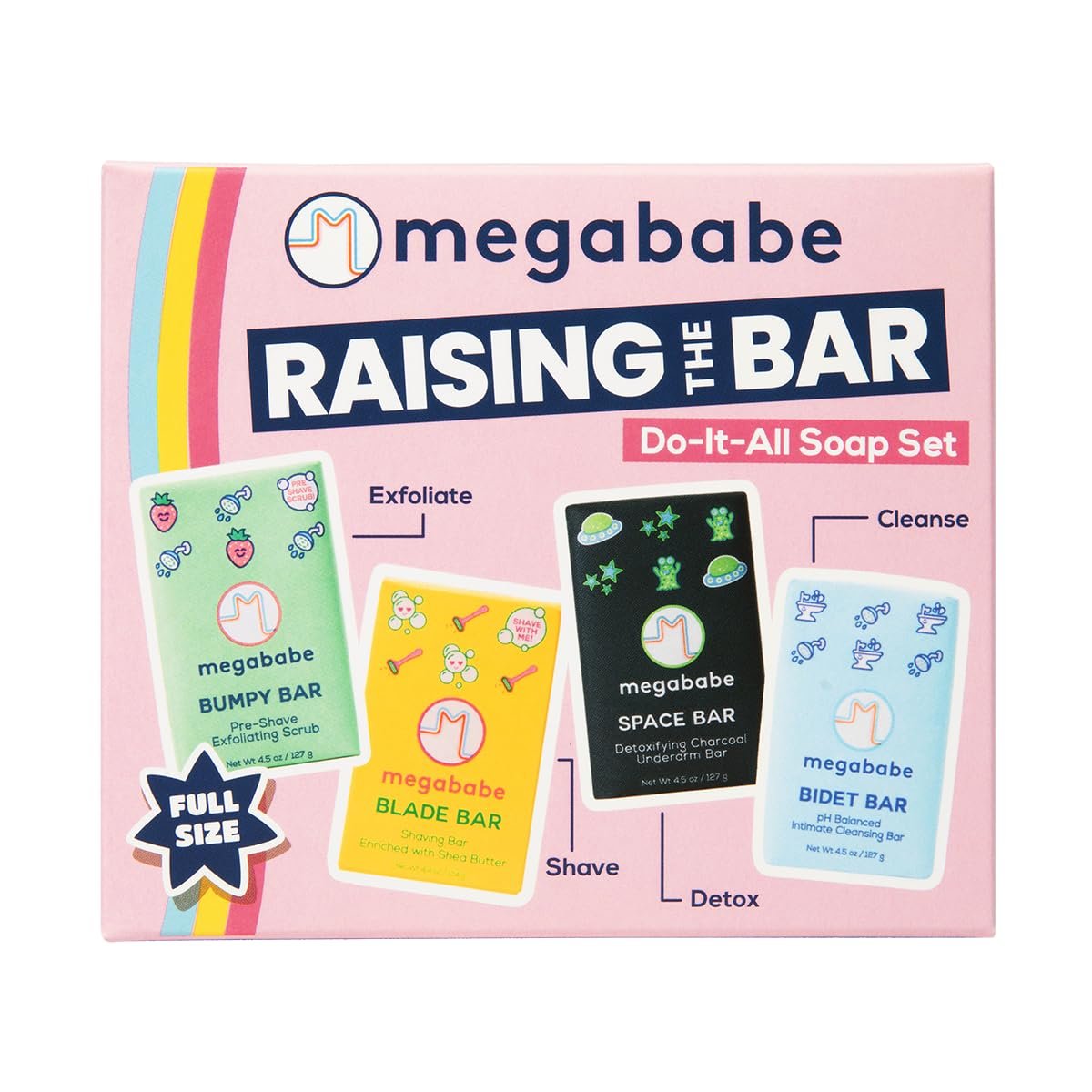 Megababe Raising the Bar Do-It-All Seifenset | Inklusive Space, Bidet, Bumpy & Blade Seifen