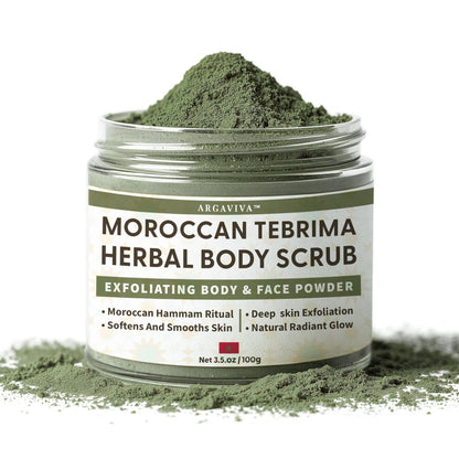 Marokkanisches Tebrima Kräuter-Peeling-Pulver für Körper | Natürliches Peeling für Frauen & Männer, sanftes Bikinizone-Peeling mit Nila, Henna, Rose & weißem Ton für geschmeidige, strahlende Haut